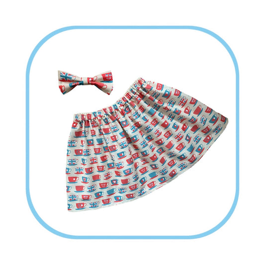 British Teacups Skirt and Bow Set Age 3-4 years