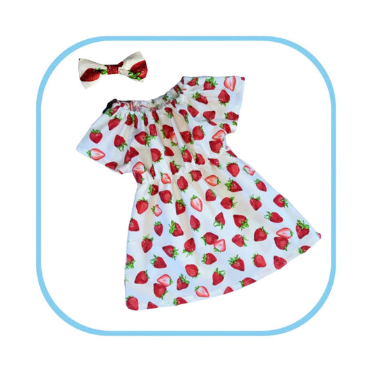 Readymade Strawberry Dress and Bow Age 1-2